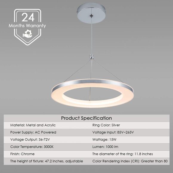 CHYING LED Pendant Lights Kitchen Island, 11.8 CHYING Silver LED Pendant Light, 11.8\
